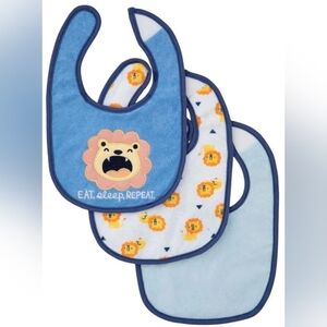 Baby Lion Print Blue Bib Set - 7 Pack